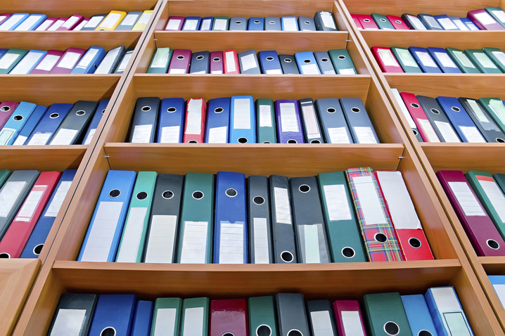 File folders arranged on the shelf
