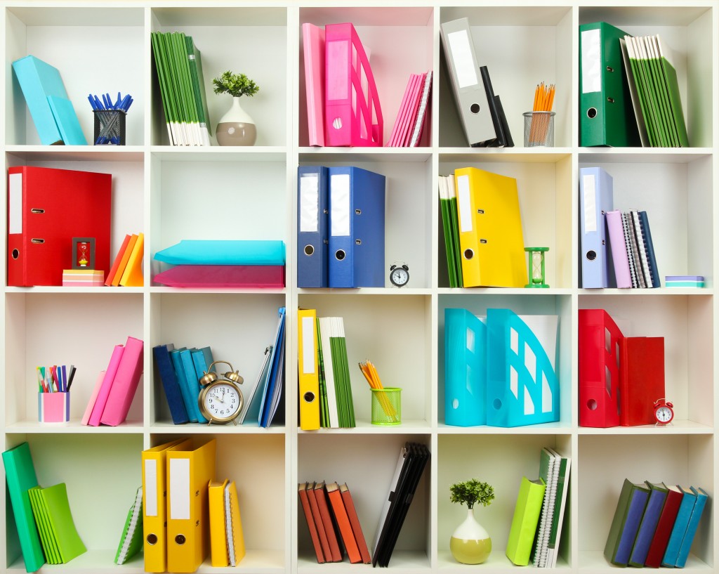 Folders on shelves